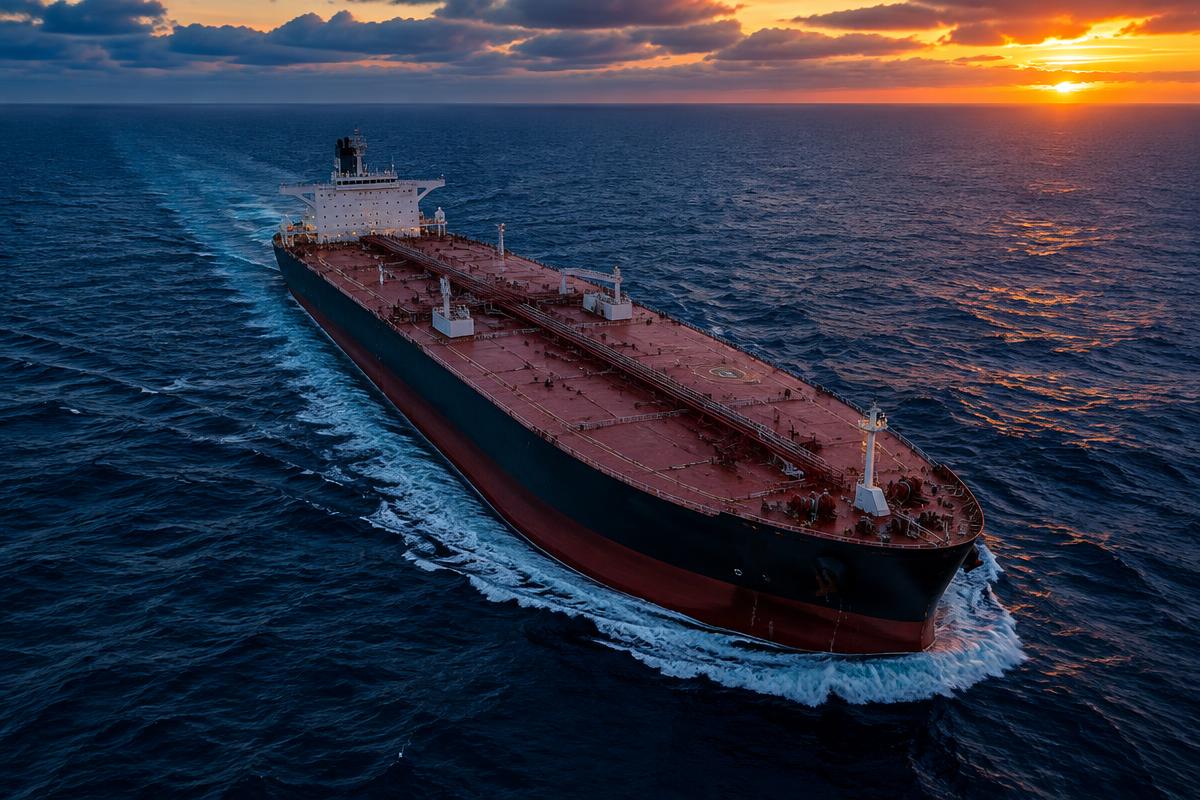 Crude oil tanker underway at open sea